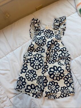 BNWT FABULA Girls Navy Floral Overall Shorts - Kids Bottoms SIZE 6